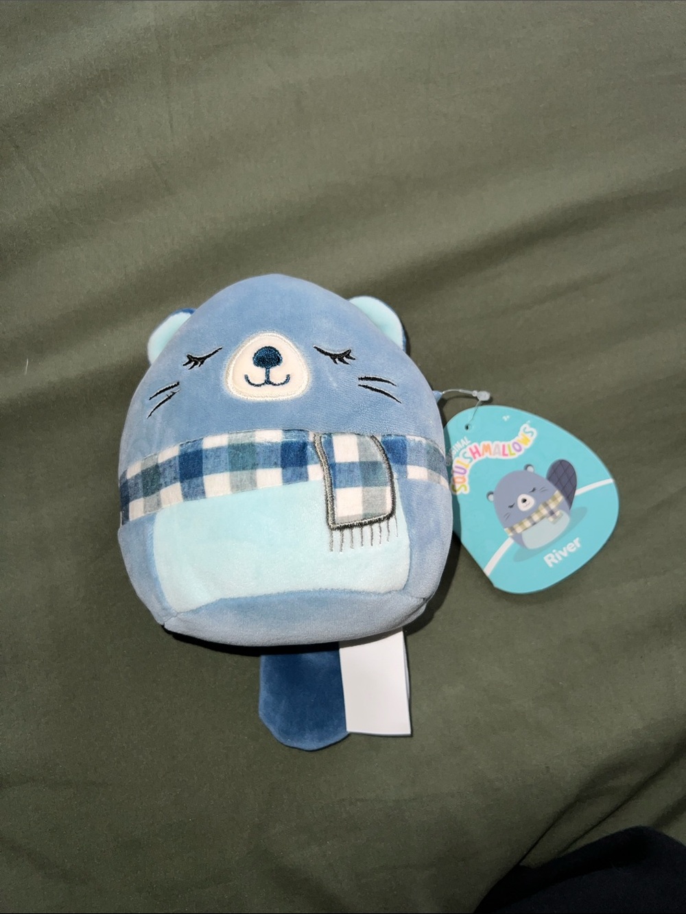Squishmallows Blue River Plush with Plaid Scarf